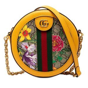 Gucci Ophidia Flora Crossbody Chain Shoulder Bag Beige Yellow Beige Yellow